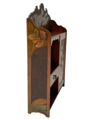 Aesthetic Movement Wall Cabinet, Hand-Painted Floral, Walnut, 1890s
